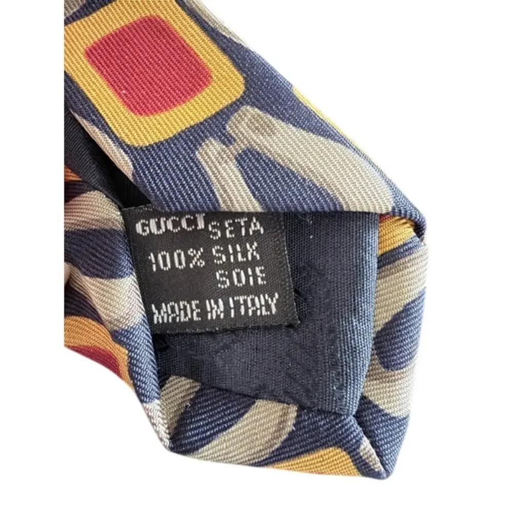 Gucci 100% Silk Geometric Pattern Tie Made in Italy - Picture 4 of 7